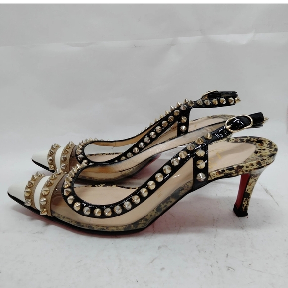 CHRISTIAN LOUBOUTIN Studded White and Gold Women's Heels - Picture 8 of 10